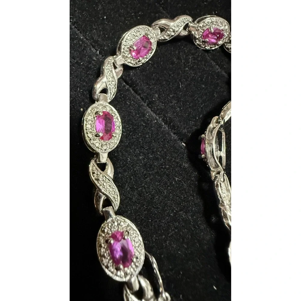 Ross Simon's Sterling Silver Pink Topaz Infinity Link Tennis Bracelet 7.5
